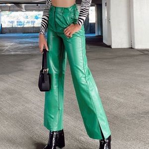 Green wide leg leather pants - Princess Polly